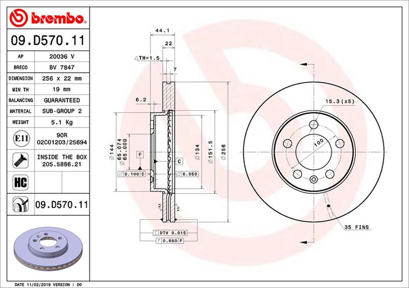 BREMBO 09.D570.11 Fren Sistemleri Fren Diski - SEAT IBIZA V (KJ1, KJG) uyumlu