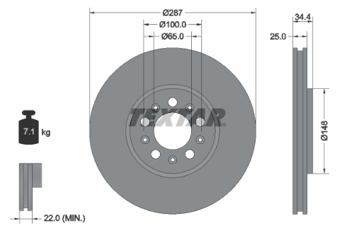 TEXTAR 92106605 Fren Sistemleri Fren Diski - AUDI A3 (8L1) uyumlu