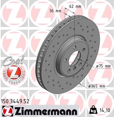 ZIMMERMANN 150.3449.52 Fren Sistemleri Fren Diski - BMW X5 (E70) uyumlu