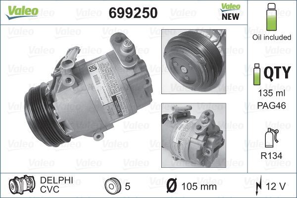 VALEO 699250 İklimlendirme Sistemi Kompresör Parçaları - OPEL ASTRA G Hatchback (T98) uyumlu