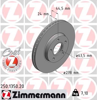 ZIMMERMANN 250.1350.20 Fren Sistemleri Fren Diski - FORD TOURNEO CONNECT uyumlu