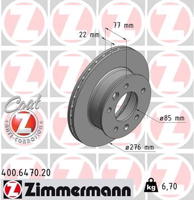 ZIMMERMANN 400.6470.20 Fren Sistemleri Fren Diski - MERCEDES-BENZ SPRINTER 2-t Minibüs/Otobüs (B901, B902) uyumlu