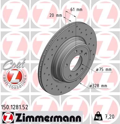 ZIMMERMANN 150.1281.52 Fren Sistemleri Fren Diski - BMW 7 (E38) uyumlu