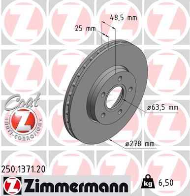 ZIMMERMANN 250.1371.20 Fren Sistemleri Fren Diski - FORD C-MAX II (DXA/CB7, DXA/CEU) uyumlu