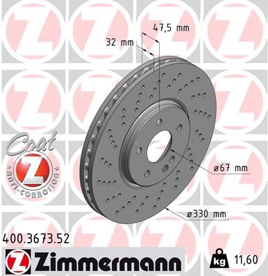 ZIMMERMANN 400.3673.52 Fren Sistemleri Fren Diski - MERCEDES-BENZ E-SERISI (W210) uyumlu