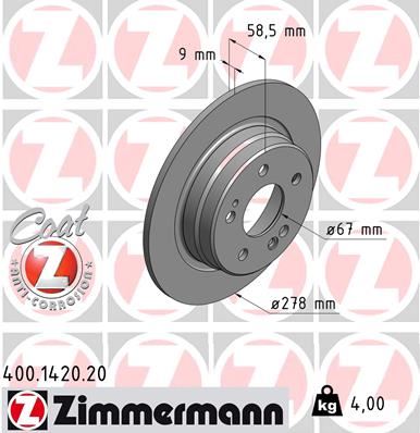 ZIMMERMANN 400.1420.20 Fren Sistemleri Fren Diski - MERCEDES-BENZ 190 (W201) uyumlu