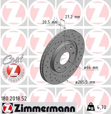ZIMMERMANN 180.2018.52 Fren Sistemleri Fren Diski - CITROËN BX (XB-_) uyumlu