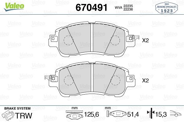 VALEO 670491 Fren Sistemleri Fren Balatası - MAZDA 2 Hatchback (DL, DJ) uyumlu