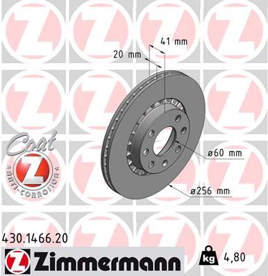 ZIMMERMANN 430.1466.20 Fren Sistemleri Fren Diski - OPEL VECTRA A Hatchback (J89) uyumlu