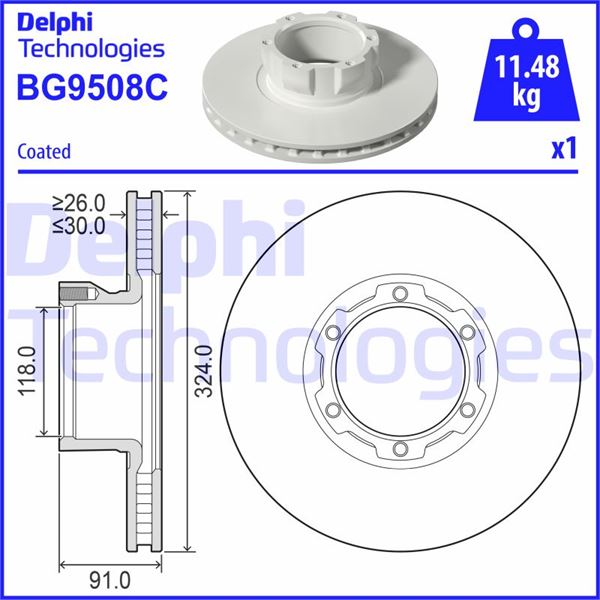 DELPHI BG9508C Fren Sistemleri Fren Diski - MERCEDES-BENZ T2/LN1 Panelvan/Van uyumlu