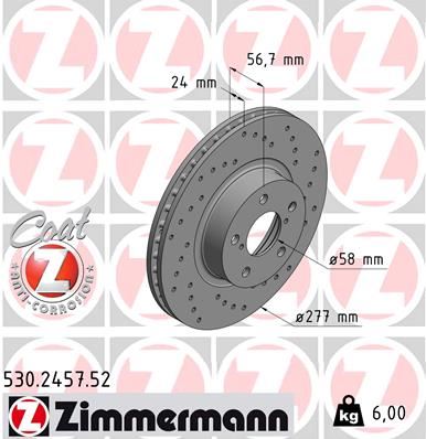 ZIMMERMANN 530.2457.52 Fren Sistemleri Fren Diski - SUBARU LEGACY I (BC) uyumlu