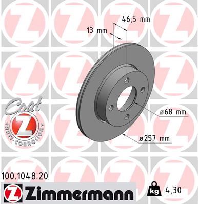 ZIMMERMANN 100.1048.20 Fren Sistemleri Fren Diski - AUDI 80 B3 Sedan (893, 894, 8A2) uyumlu
