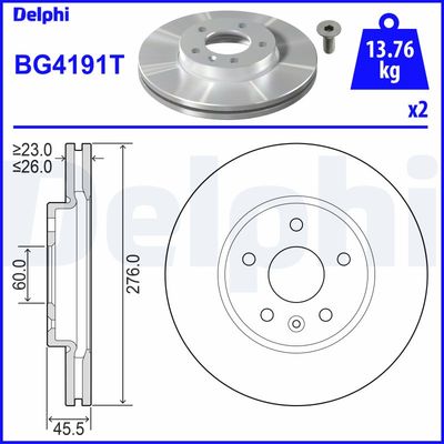 DELPHI BG4191T Fren Sistemleri Fren Diski - OPEL ASTRA J Sports Tourer (P10) uyumlu