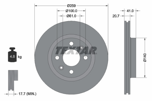 TEXTAR 92292103 Fren Sistemleri Fren Diski - RENAULT 19 II (B/C53_) uyumlu