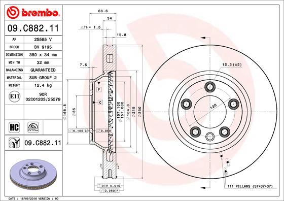 BREMBO 09.C882.11 Fren Sistemleri Fren Diski - PORSCHE CAYENNE (92A) uyumlu