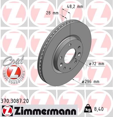 ZIMMERMANN 370.3087.20 Fren Sistemleri Fren Diski - MAZDA CX-7 (ER) uyumlu