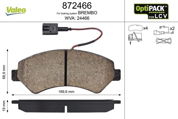 VALEO 872466 Fren Sistemleri Fren Balatası - FIAT DUCATO Panelvan/Van (250_) uyumlu