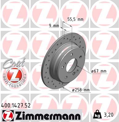 ZIMMERMANN 400.1427.52 Fren Sistemleri Fren Diski - MERCEDES-BENZ C-SERISI (W202) uyumlu