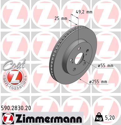 ZIMMERMANN 590.2830.20 Fren Sistemleri Fren Diski - TOYOTA PRIUS PHV (_W52_) uyumlu