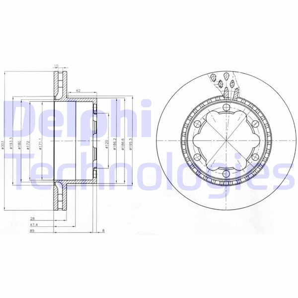 DELPHI BG9015 Fren Sistemleri Fren Diski - MERCEDES-BENZ SPRINTER 5-t Platform şasi (B906) uyumlu