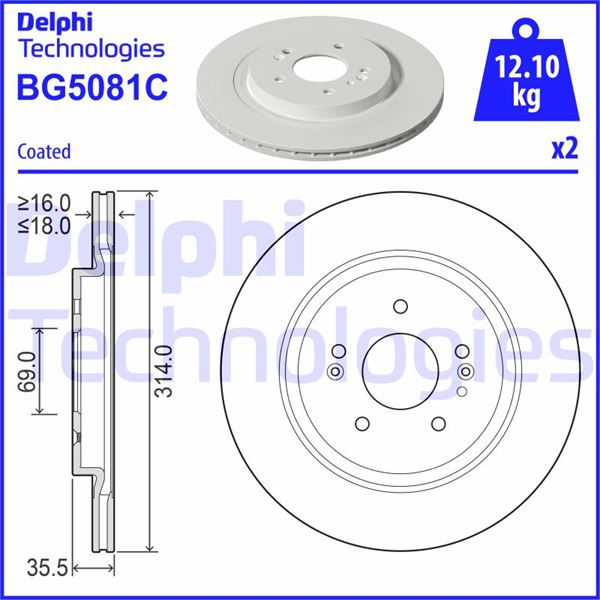 DELPHI BG5081C Fren Sistemleri Fren Diski - HYUNDAI SANTA FE IV (TM, TMA) uyumlu