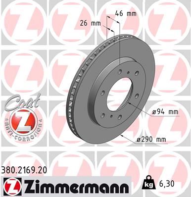 ZIMMERMANN 380.2169.20 Fren Sistemleri Fren Diski - MITSUBISHI PAJERO IV (V8_W, V9_W) uyumlu