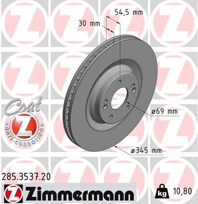 ZIMMERMANN 285.3537.20 Fren Sistemleri Fren Diski - HYUNDAI i30 FASTBACK (PDE, PDEN) uyumlu