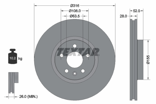 TEXTAR 92162303 Fren Sistemleri Fren Diski - VOLVO V60 I (155) uyumlu