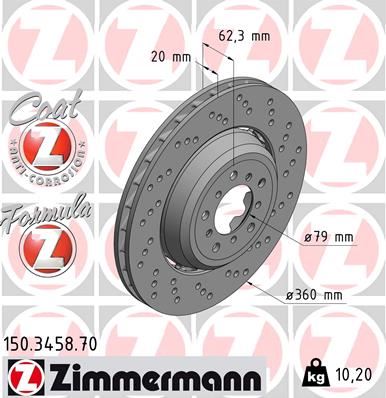 ZIMMERMANN 150.3458.70 Fren Sistemleri Fren Diski - BMW 1 Coupe (E82) uyumlu