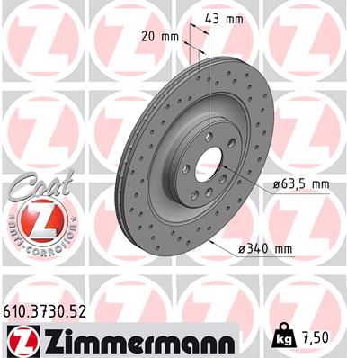 ZIMMERMANN 610.3730.52 Fren Sistemleri Fren Diski - VOLVO XC90 II (256) uyumlu