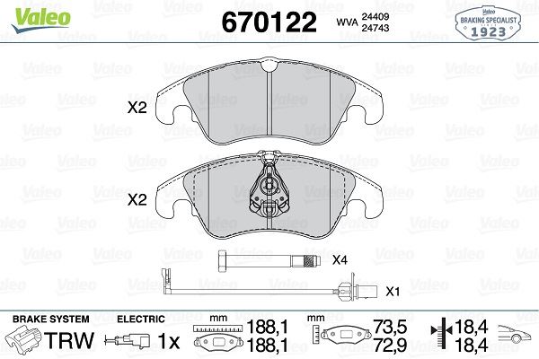 VALEO 670122 Fren Sistemleri Fren Balatası - AUDI A5 (8T3) uyumlu