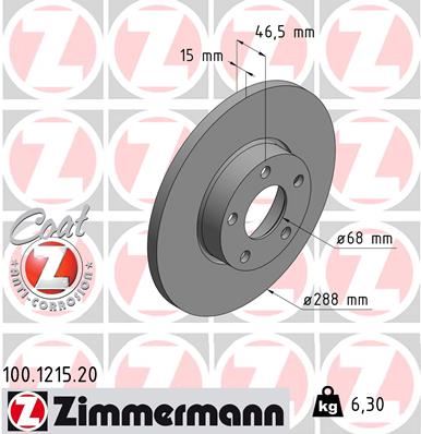 ZIMMERMANN 100.1215.20 Fren Sistemleri Fren Diski - AUDI 100 C4 Sedan (4A2) uyumlu