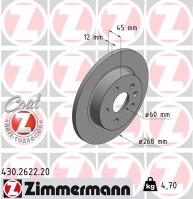 ZIMMERMANN 430.2622.20 Fren Sistemleri Fren Diski - OPEL ASTRA J Sports Tourer (P10) uyumlu