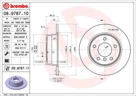 BREMBO 08.9787.11 Fren Sistemleri Fren Diski - BMW 1 (E81) uyumlu