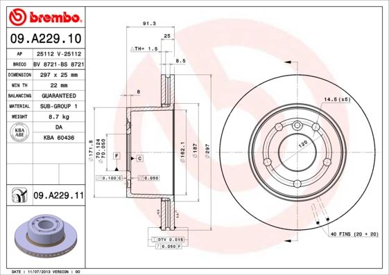 BREMBO 09.A229.11 Fren Sistemleri Fren Diski - LAND ROVER DISCOVERY II (L318) uyumlu