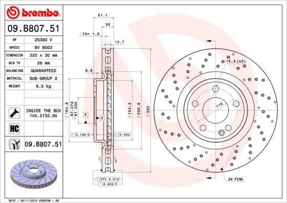 BREMBO 09.B807.51 Fren Sistemleri Fren Diski - MERCEDES-BENZ B-SERISI Sports Tourer (W246, W242) uyumlu
