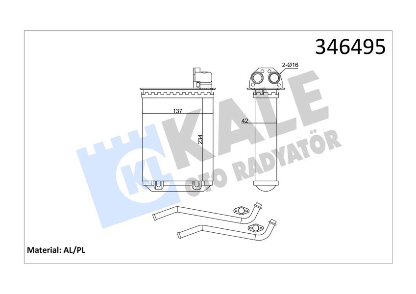 KALE OTO RADYATÖR 346495 İklimlendirme Sistemi İç Mekan Isı Değiştirici - PEUGEOT 205 I (741A/C) uyumlu