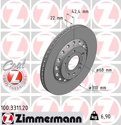 ZIMMERMANN 100.3311.20 Fren Sistemleri Fren Diski - VW PHAETON (3D1, 3D2, 3D3, 3D4, 3D6, 3D7, 3D8, 3D9) uyumlu