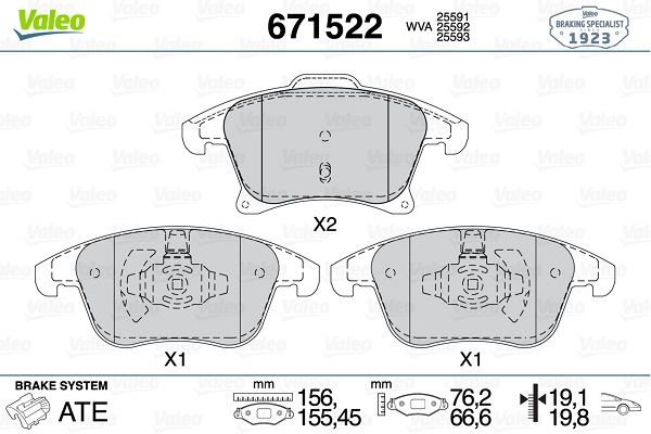 VALEO 671522 Fren Sistemleri Fren Balatası - FORD MONDEO V Sedan (CD) uyumlu