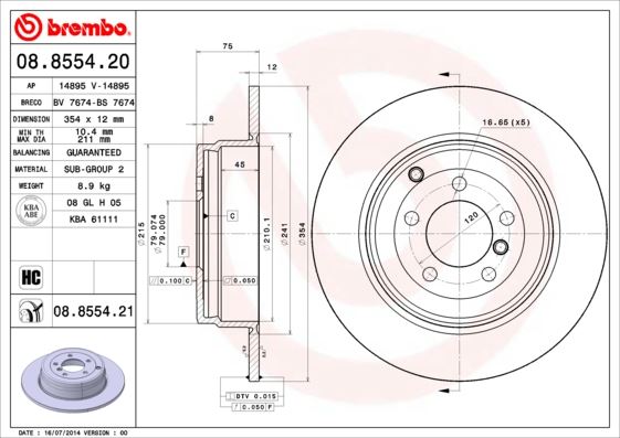BREMBO 08.8554.21 Fren Sistemleri Fren Diski - LAND ROVER RANGE ROVER III (L322) uyumlu