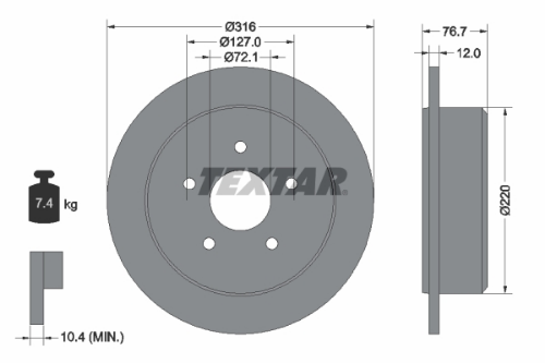 TEXTAR 92227700 Fren Sistemleri Fren Diski - JEEP WRANGLER III (JK) uyumlu