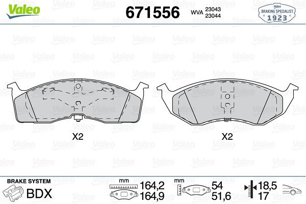 VALEO 671556 Fren Sistemleri Fren Balatası - CHRYSLER VISION uyumlu