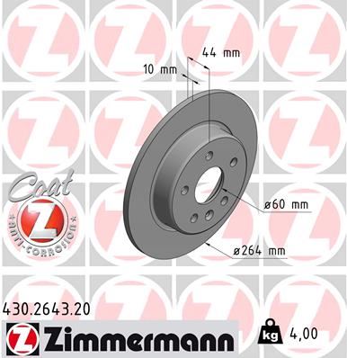 ZIMMERMANN 430.2643.20 Fren Sistemleri Fren Diski - OPEL ASTRA K (B16) uyumlu