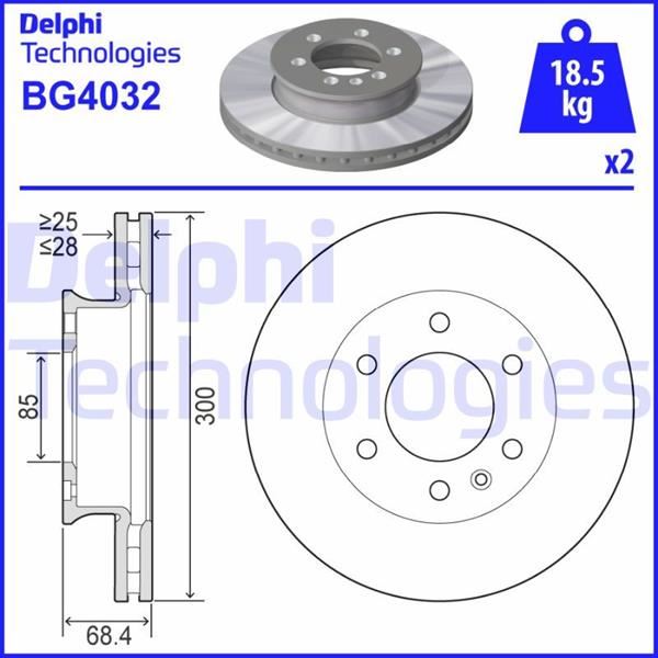 DELPHI BG4032T Fren Sistemleri Fren Diski - MERCEDES-BENZ SPRINTER 3,5-t Minibüs/Otobüs (B906) uyumlu