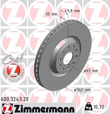 ZIMMERMANN 600.3243.20 Fren Sistemleri Fren Diski - VW PASSAT B7 (362) uyumlu