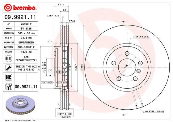BREMBO 09.9921.11 Fren Sistemleri Fren Diski - BMW X5 (E70) uyumlu