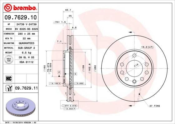 BREMBO 09.7629.10 Fren Sistemleri Fren Diski - OPEL MERIVA A MPV (X03) uyumlu