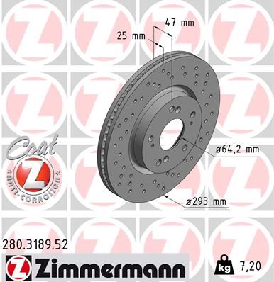 ZIMMERMANN 280.3189.52 Fren Sistemleri Fren Diski - HONDA CIVIC IX (FK) uyumlu