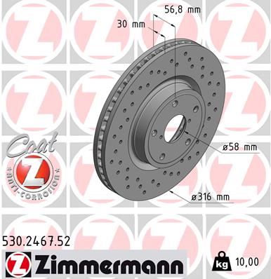 ZIMMERMANN 530.2467.52 Fren Sistemleri Fren Diski - SUBARU OUTBACK (BS) uyumlu