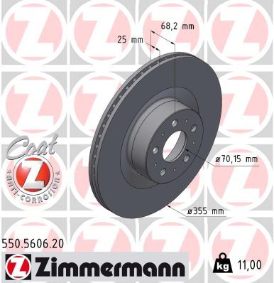 ZIMMERMANN 550.5606.20 Fren Sistemleri Fren Diski - TESLA MODEL Y (5YJY) uyumlu